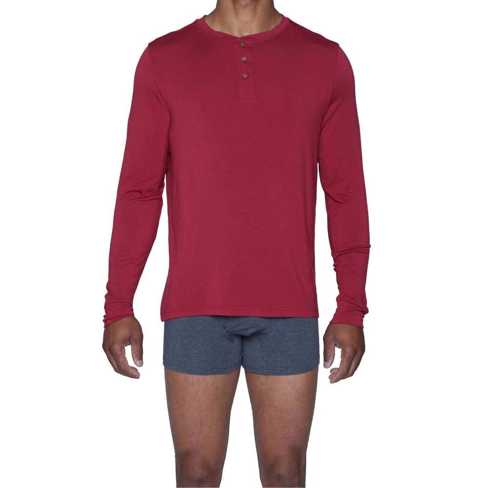 NEW WOOD luxe cashmere blend henley lounge shirt in burgundy